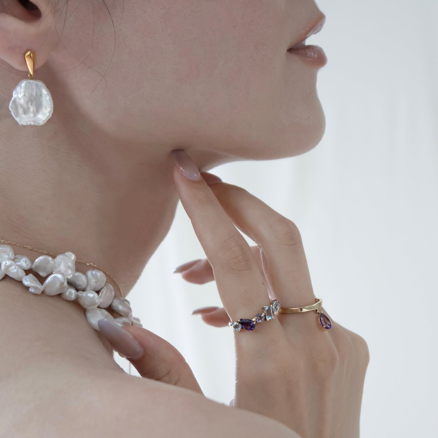 PETAL PEARL DROP EARRING SET(GD)