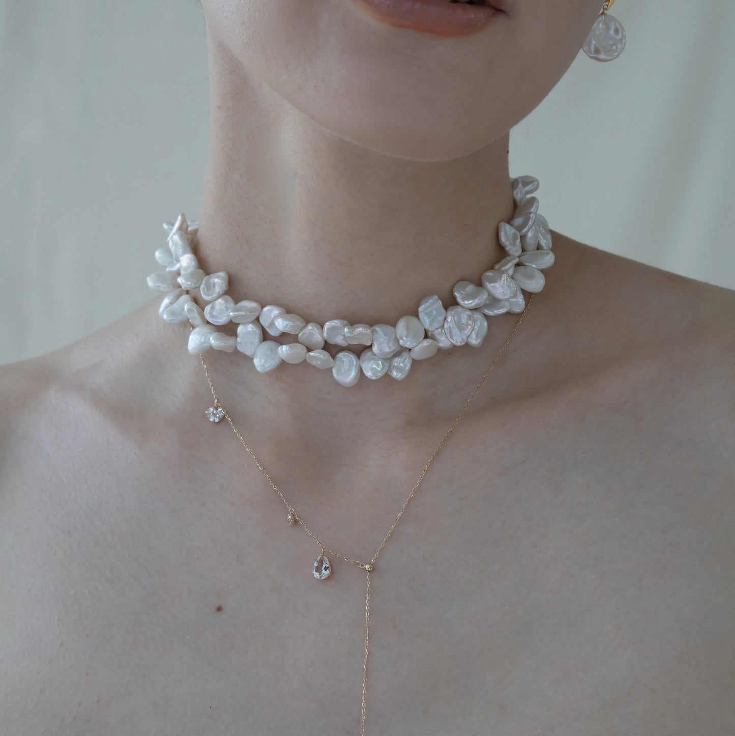 3WAY FALLING PATELS PEARL LARIAT NECKLACE(GD)