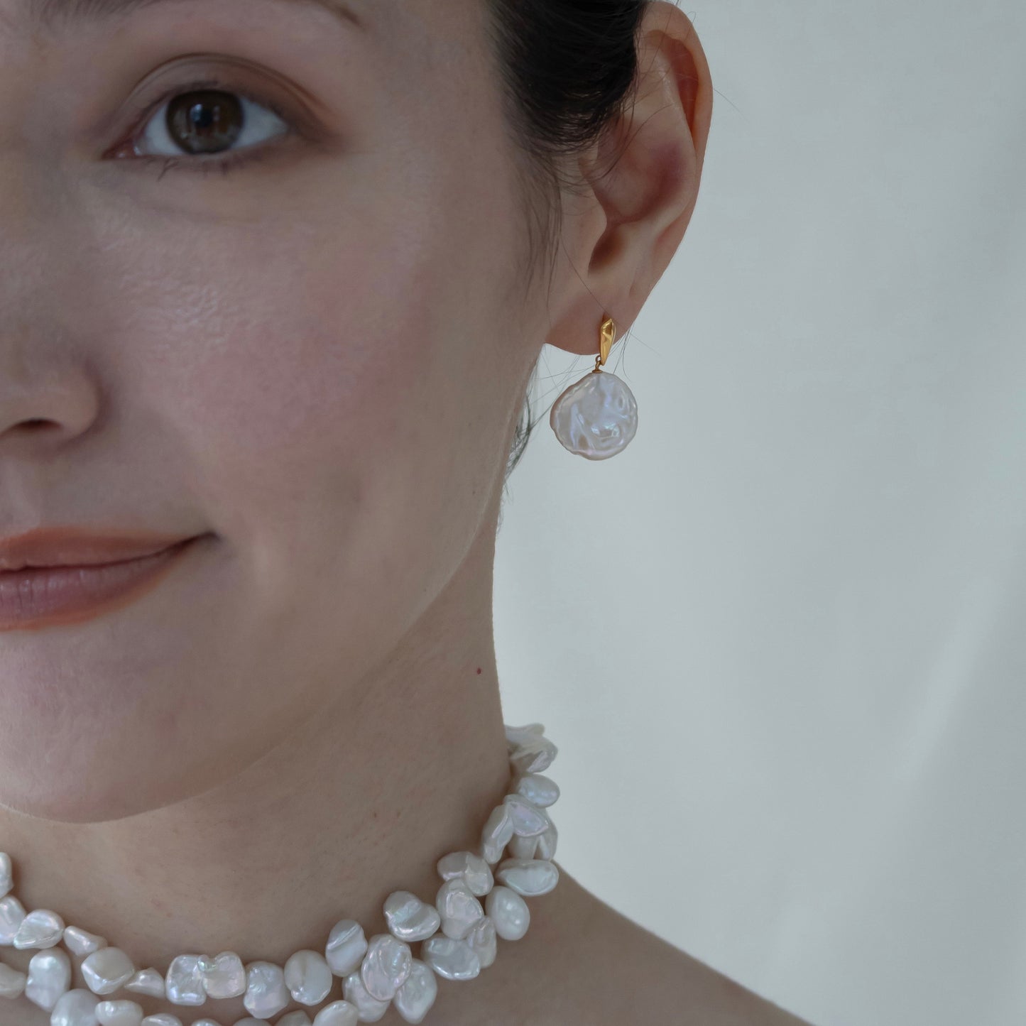 PETAL PEARL DROP EARRING SET(GD)
