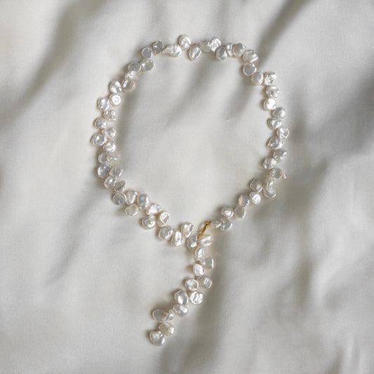 【6.6 sat 19:00-in stock】3WAY FALLING PATELS PEARL LARIAT NECKLACE(GD)